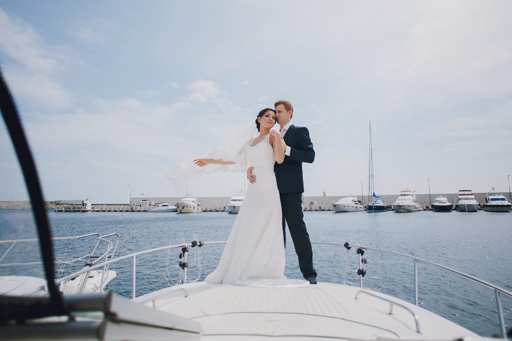 Luxury catamaran Tulum wedding ceremony