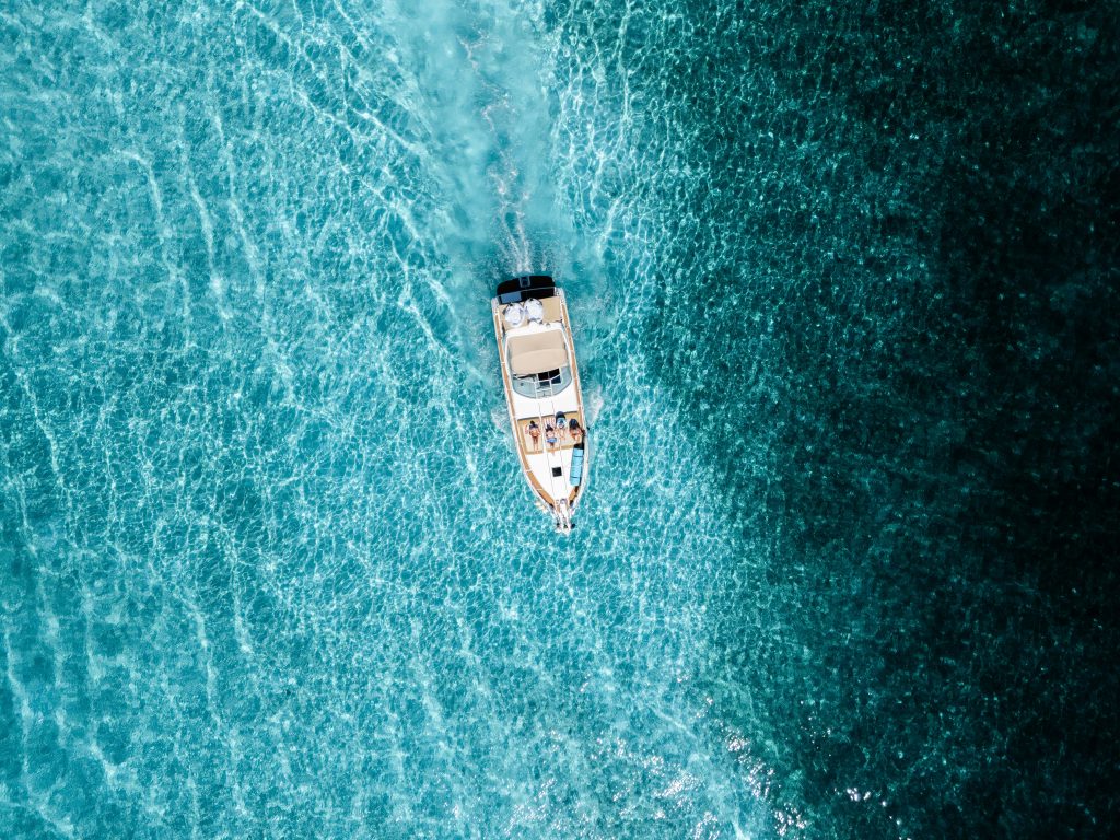 Private yacht anchored in tulum beach