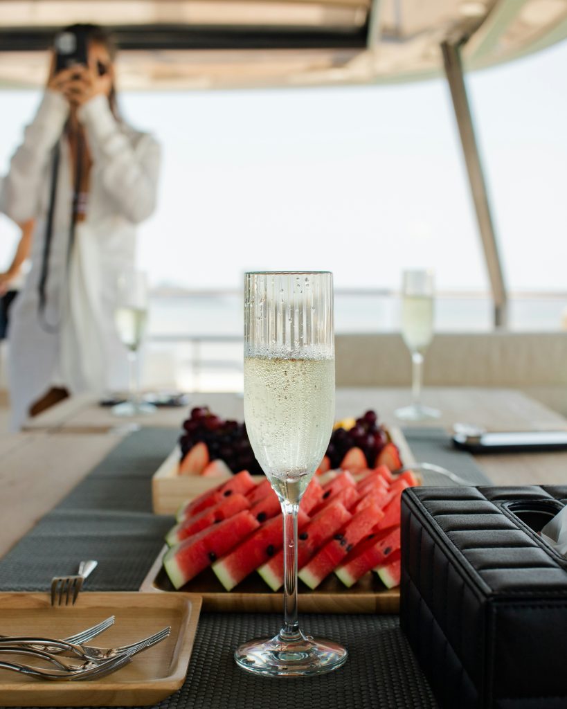Food and drinks prepared for a birthday yacht party in Tulum