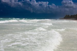 Rough sea conditions off the coast near Tulum